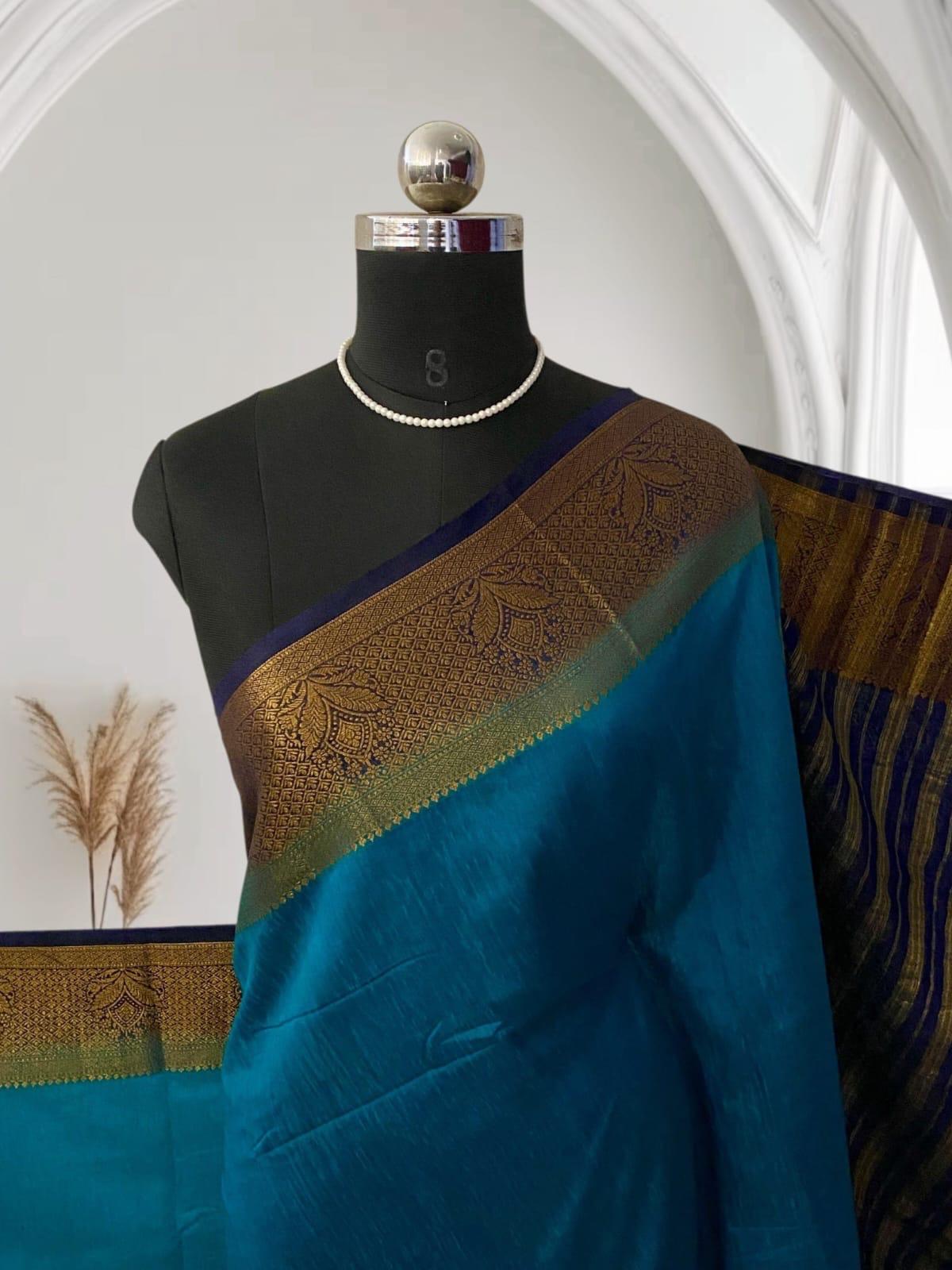 semi Jute Saree in Blue
