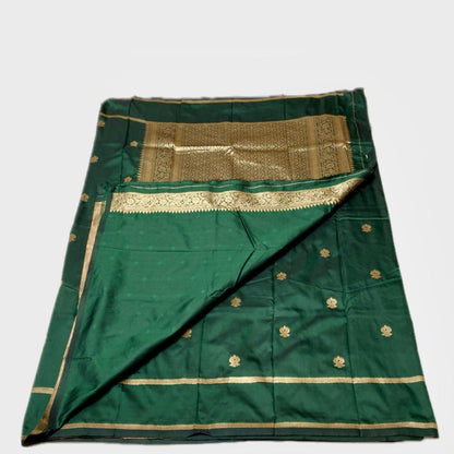 Aathmika Green Silk Saree with Golden Border Kara
