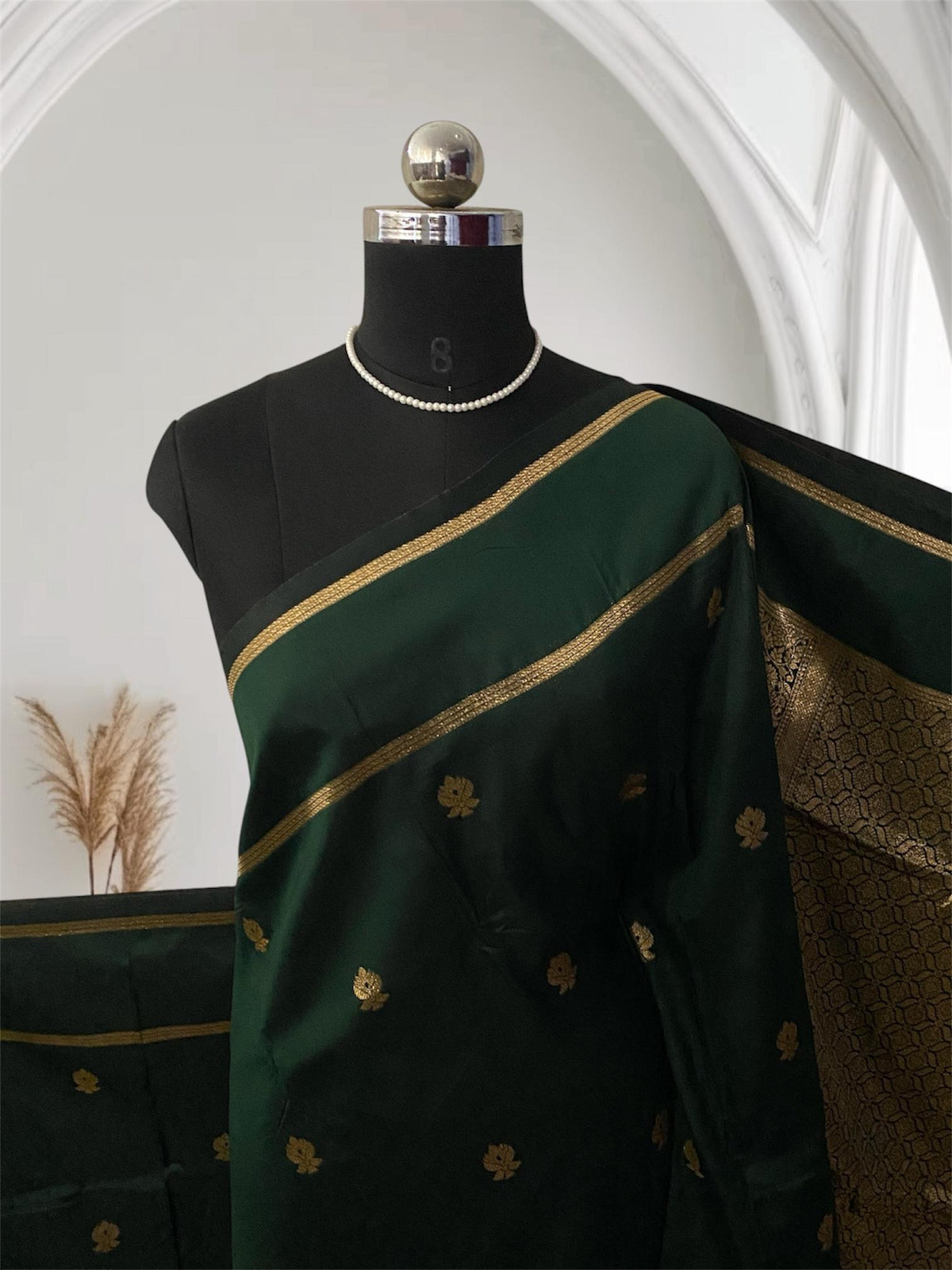 Aathmika Green Silk Saree with Golden Border Kara