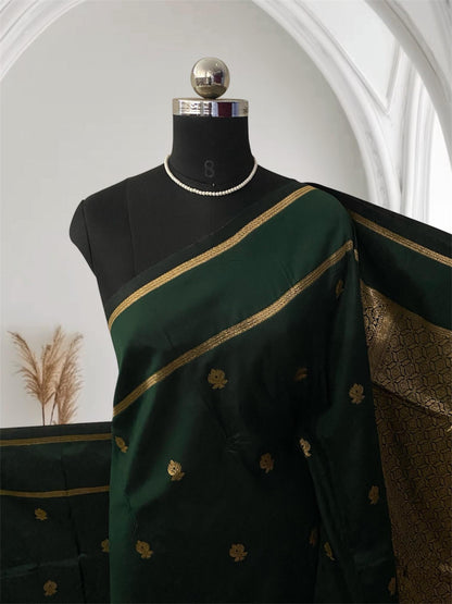 Aathmika Green Silk Saree with Golden Border Kara