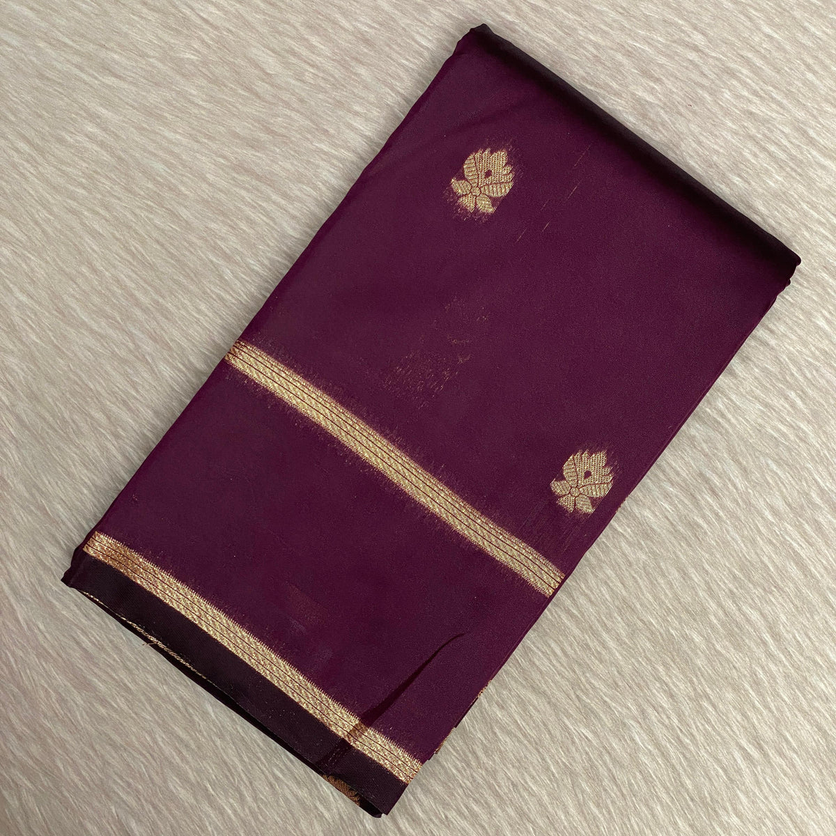 Aathmika Purple Silk Saree with Golden Border Kara
