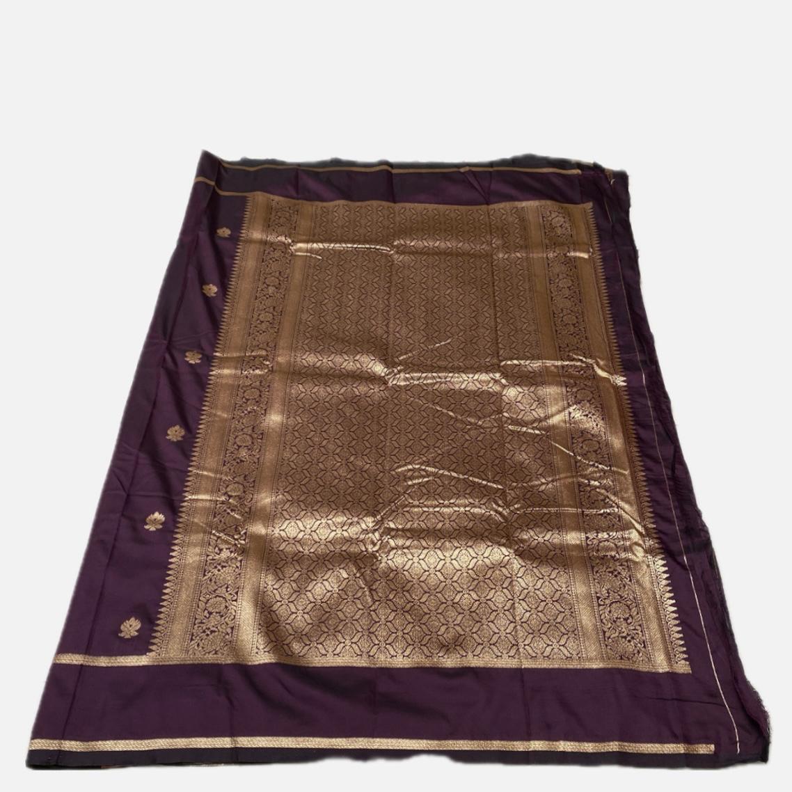 Aathmika Purple Silk Saree with Golden Border Kara