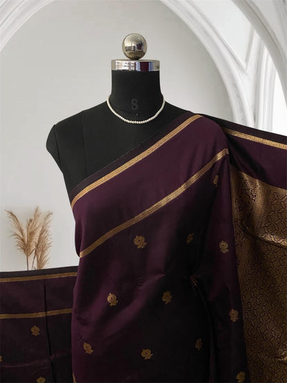 Aathmika Purple Silk Saree with Golden Border Kara