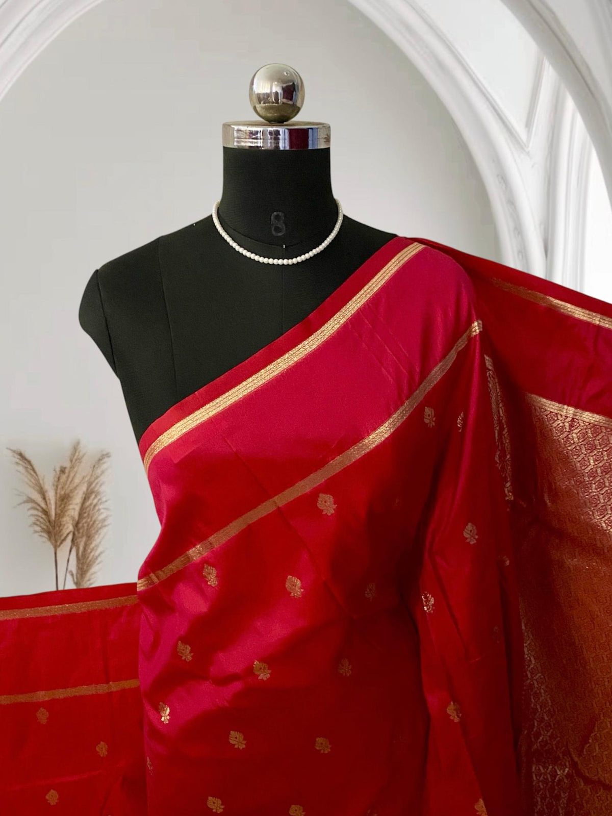 Aathmika Red Silk Saree with Golden Border Kara