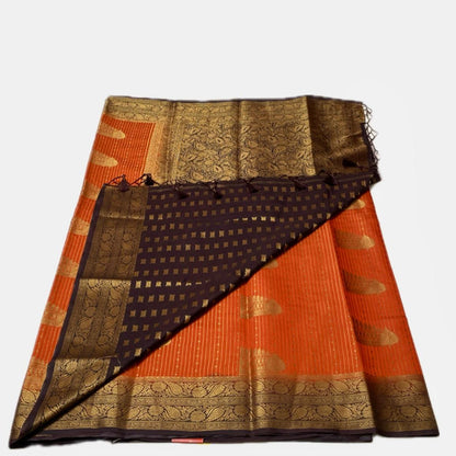 Adithi Vibrant Orange Banarasi Silk Saree with Golden Zari Border