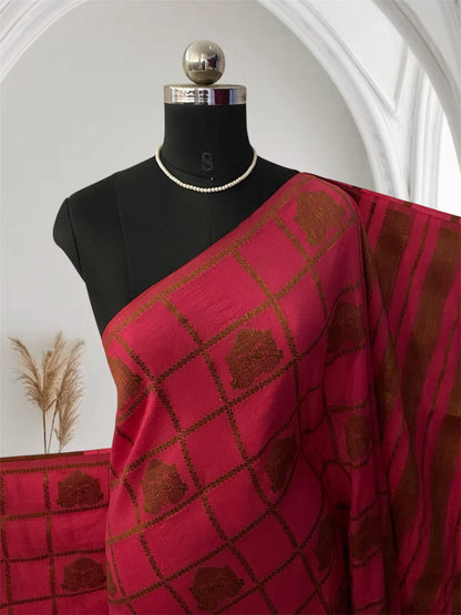 Mrinalini Pink Banarasi Silk Saree with Antique Gold Zari Grid