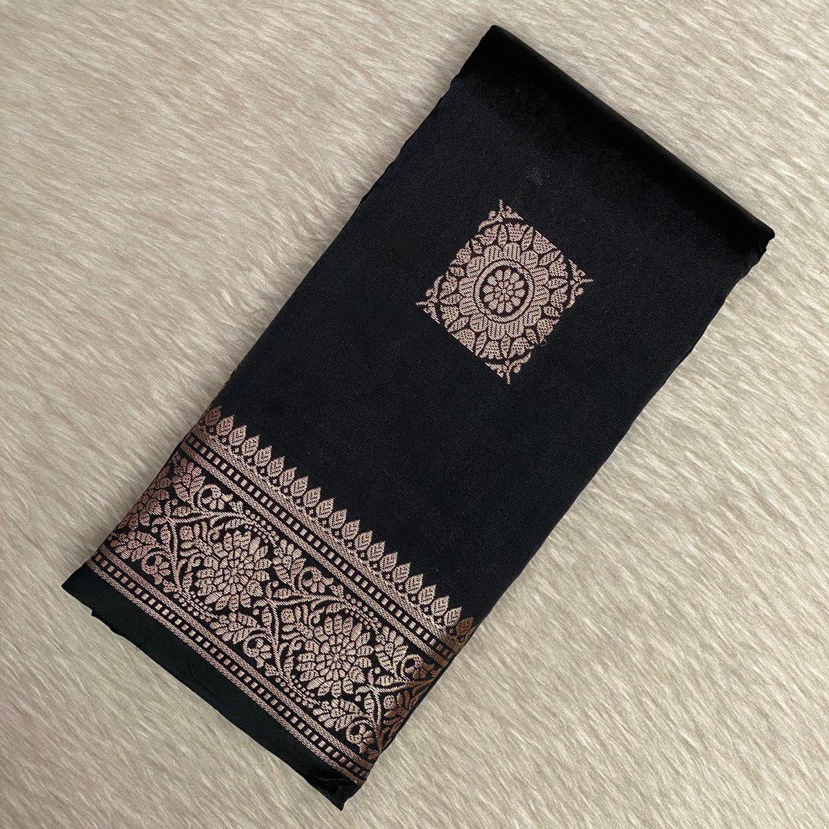 Seetha Soft Silk Saree with Square Design Black