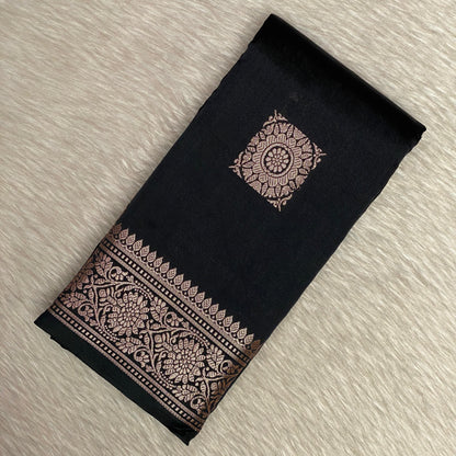 Seetha Soft Silk Saree with Square Design Black
