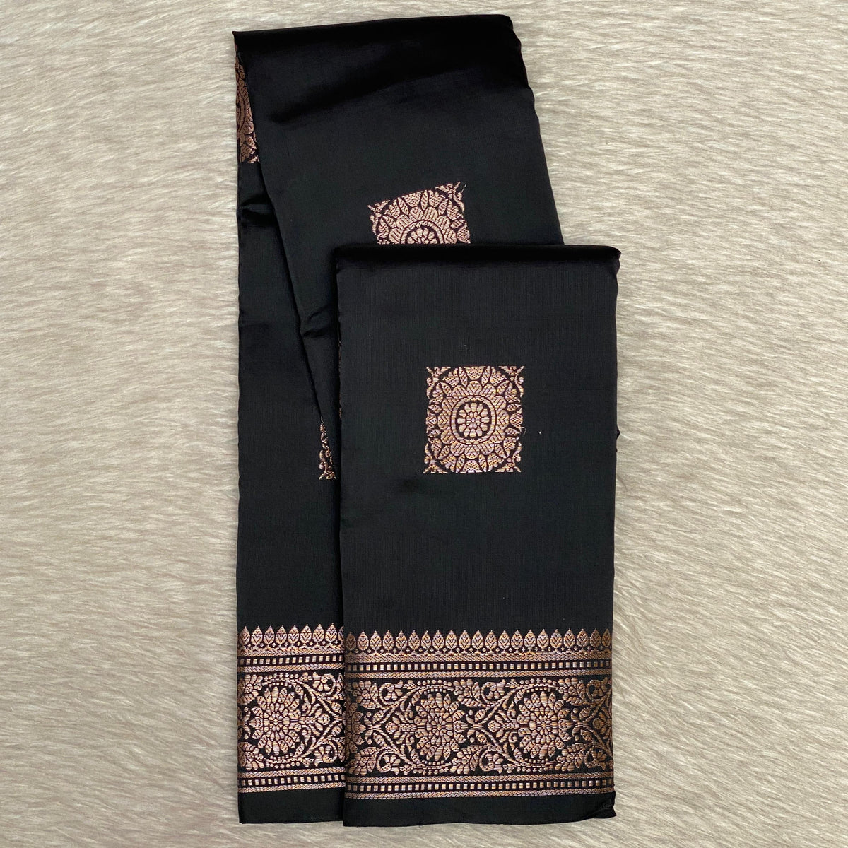 Seetha Soft Silk Saree with Square Design Black