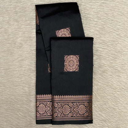 Seetha Soft Silk Saree with Square Design Black