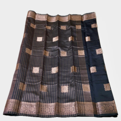 Seetha Soft Silk Saree with Square Design Black