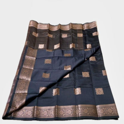 Seetha Soft Silk Saree with Square Design Black