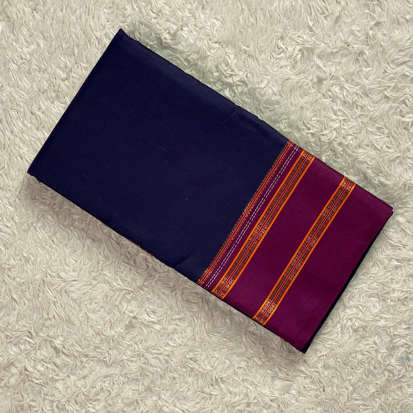 Polycotton double line Border Saree Violet
