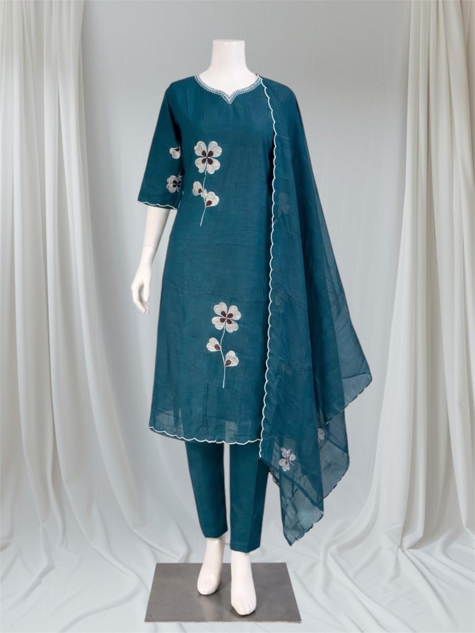 Salwar 3 Piece Set Readymade Salwar Peacock Blue