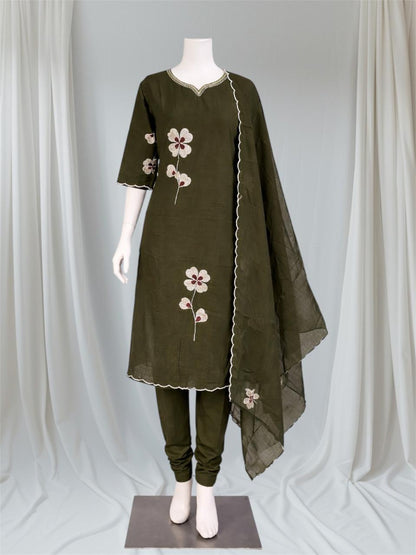 Salwar 3 Piece Set Readymade Salwar Dark Green