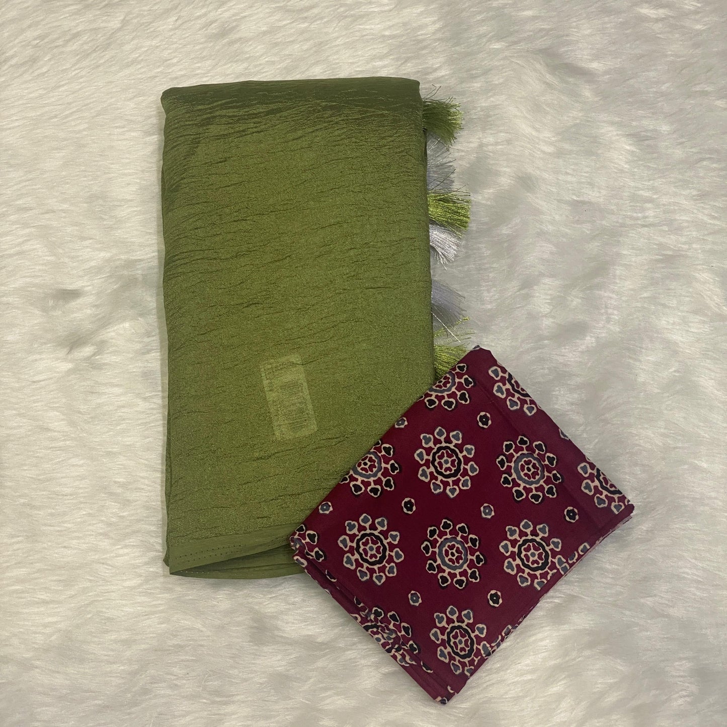 Crushed Chiffon Dress Code Saree Green