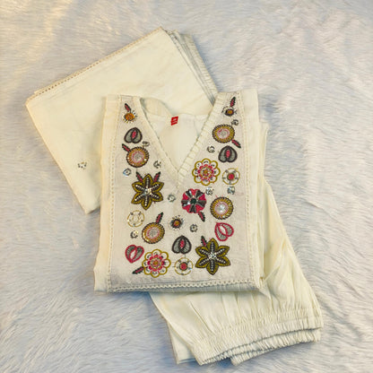 Floral Grace Salwar Set White
