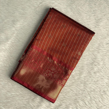 Athreya Semi Silk Checks with Butta design Burnt Orange