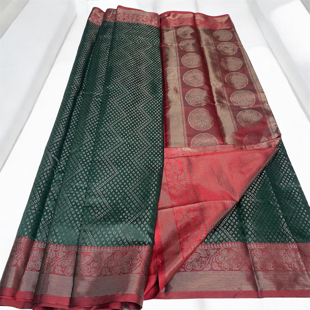 Maaya Semi Silk Saree with Diamond Pattern Butta Work Green