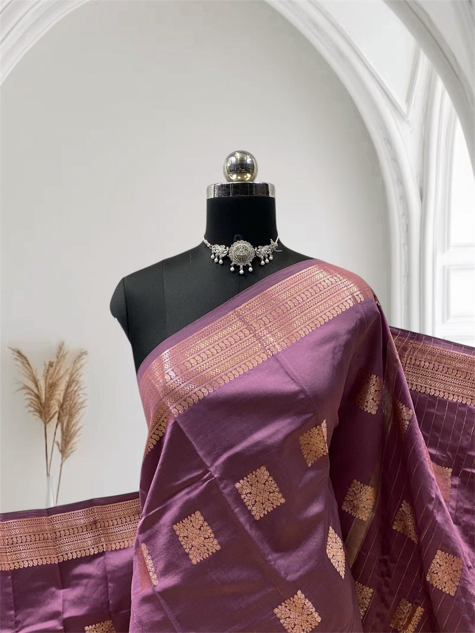Seetha Soft Silk Sareewith Square Design Lavender
