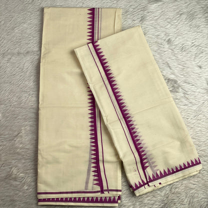 Kerala Style Temple Triangle Pattern Set Mund Violet