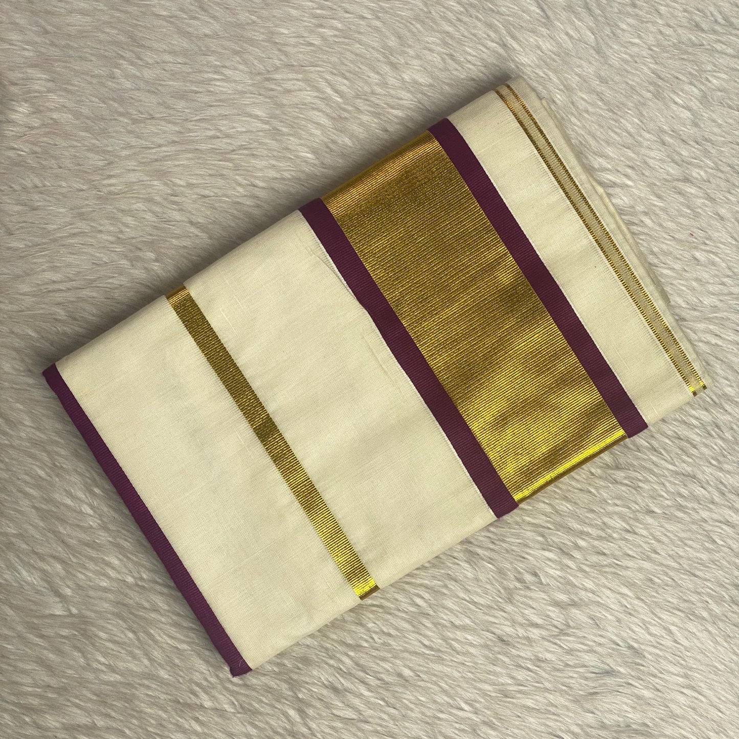 Premium Striped Cotton Set Saree with Violet & Golden Kasavu