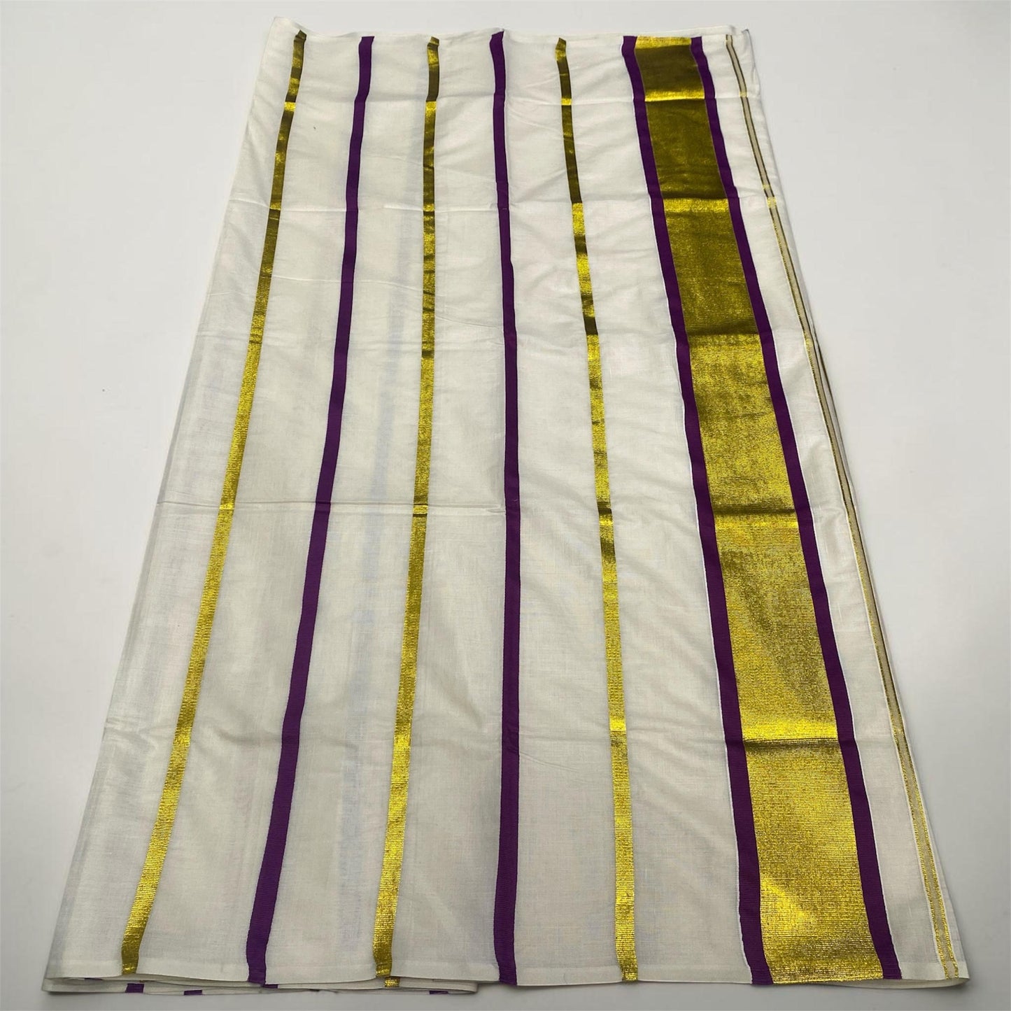Premium Striped Cotton Set Saree with Violet & Golden Kasavu