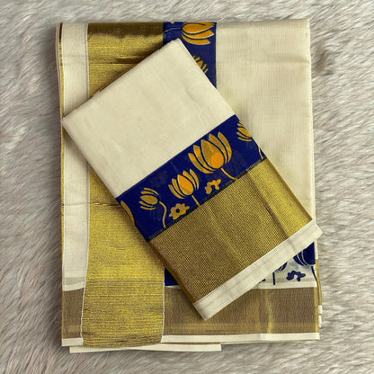 Cotton Set Mund with Red and Golden Lotus Border