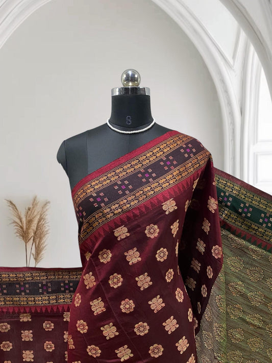 Rajani Floral Butta Cotton Saree Maroon