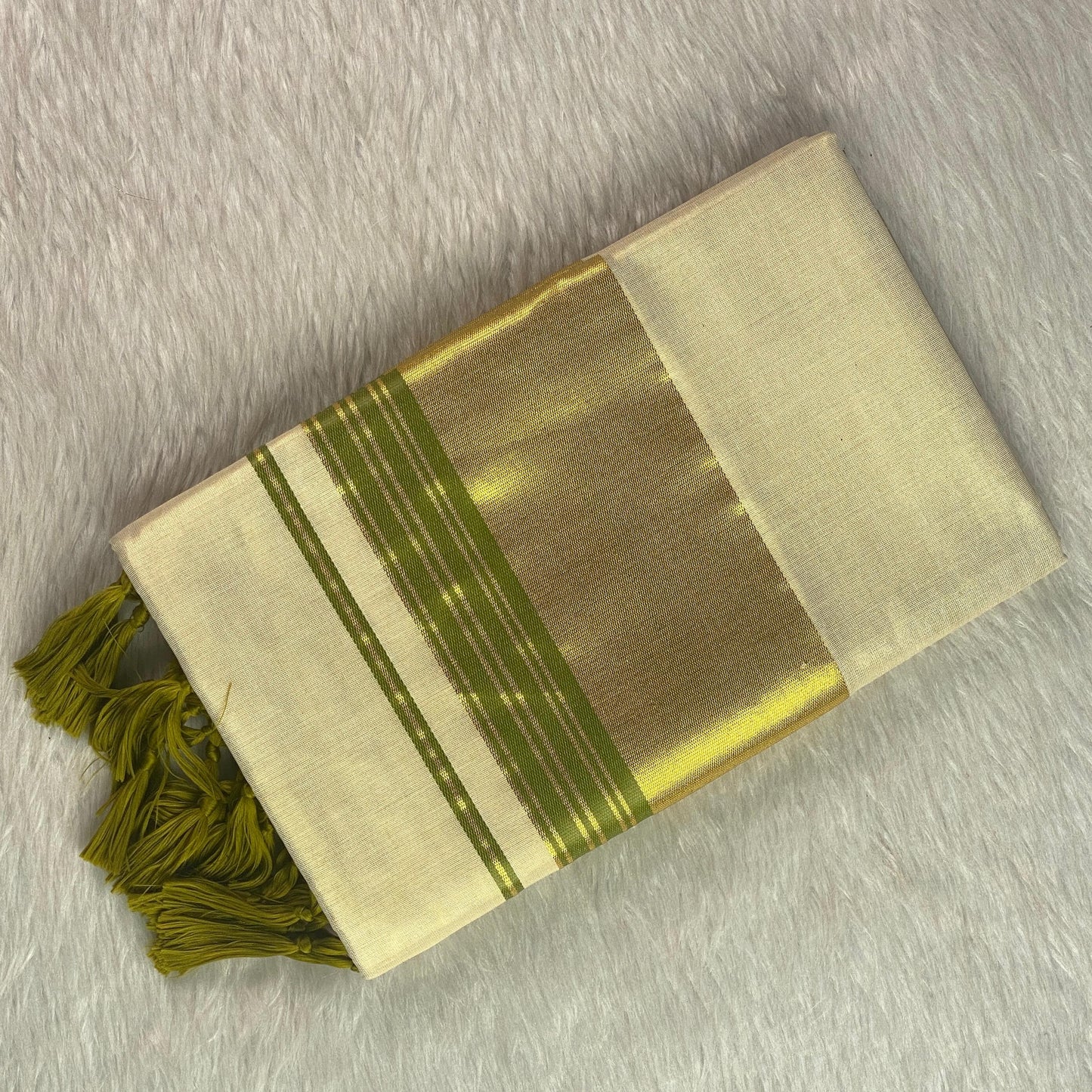 Karthika Light Green with Gold Zari Set Saree