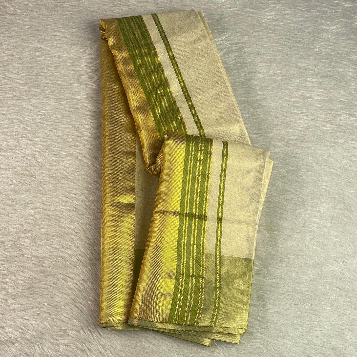 Karthika Light Green with Gold Zari Set Saree