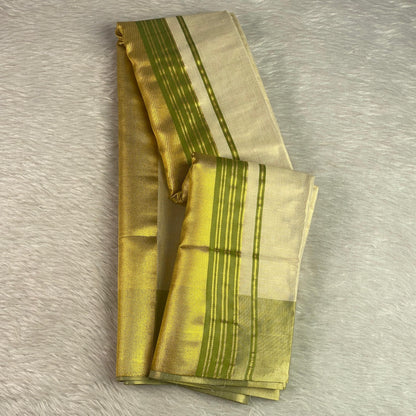 Karthika Light Green with Gold Zari Set Saree
