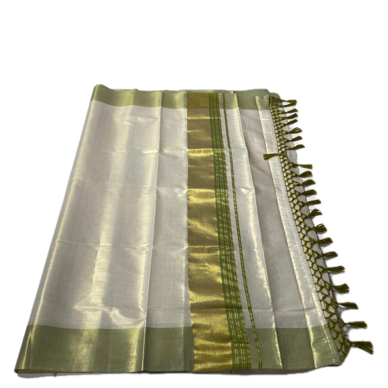 Karthika Light Green with Gold Zari Set Saree