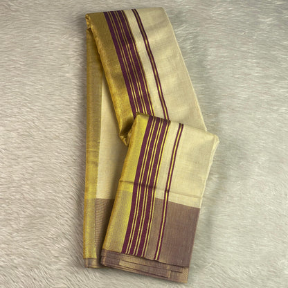 Karthika Purple with Gold Zari Set Saree