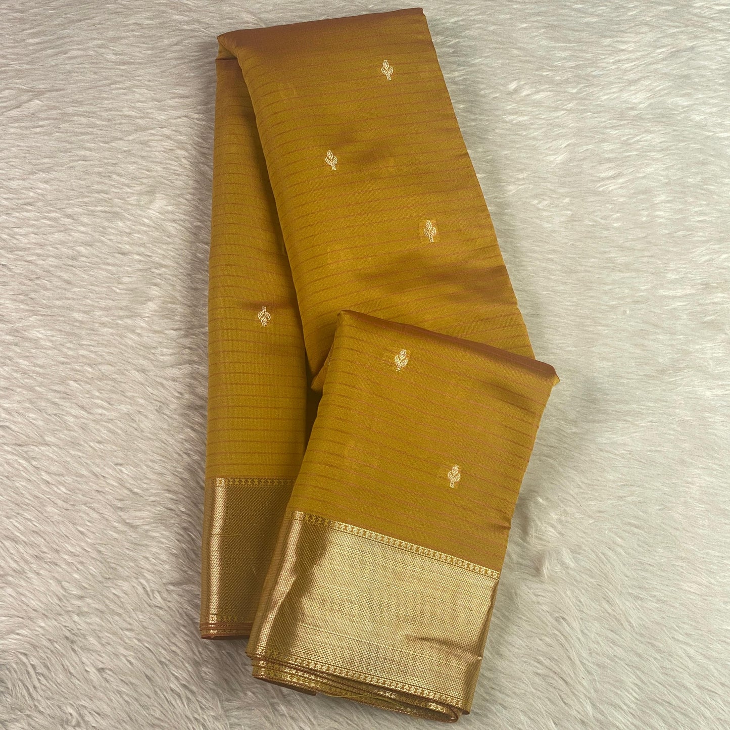 Rani Traditional Saree with Flower Zari Butta work Mustard