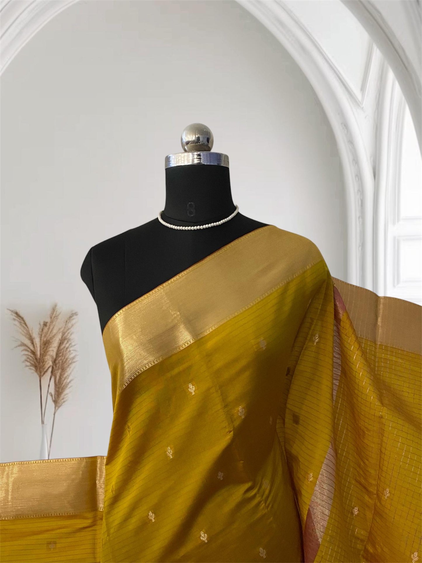 Rani Traditional Saree with Flower Zari Butta work Mustard