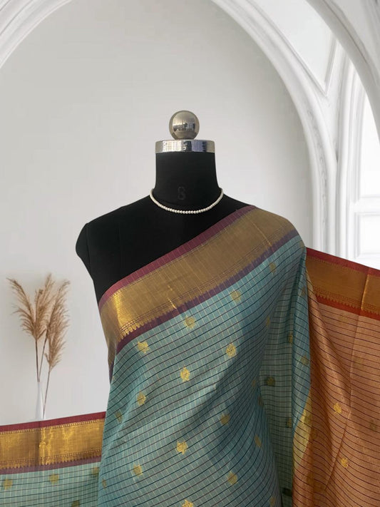 Yamuna Checks Saree with Tassels in Sky Blue