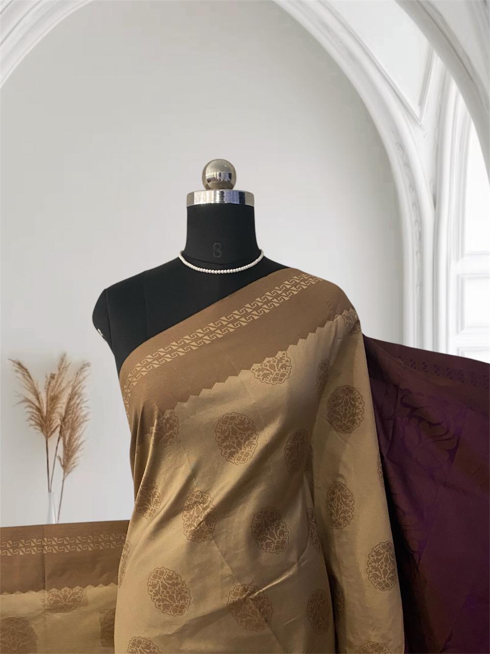 Theertha Soft Silk Saree Chikku with Purple Border