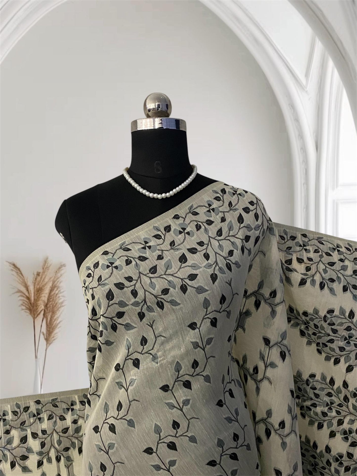 Ithal Chander Silk Flora Collection Saree Grey