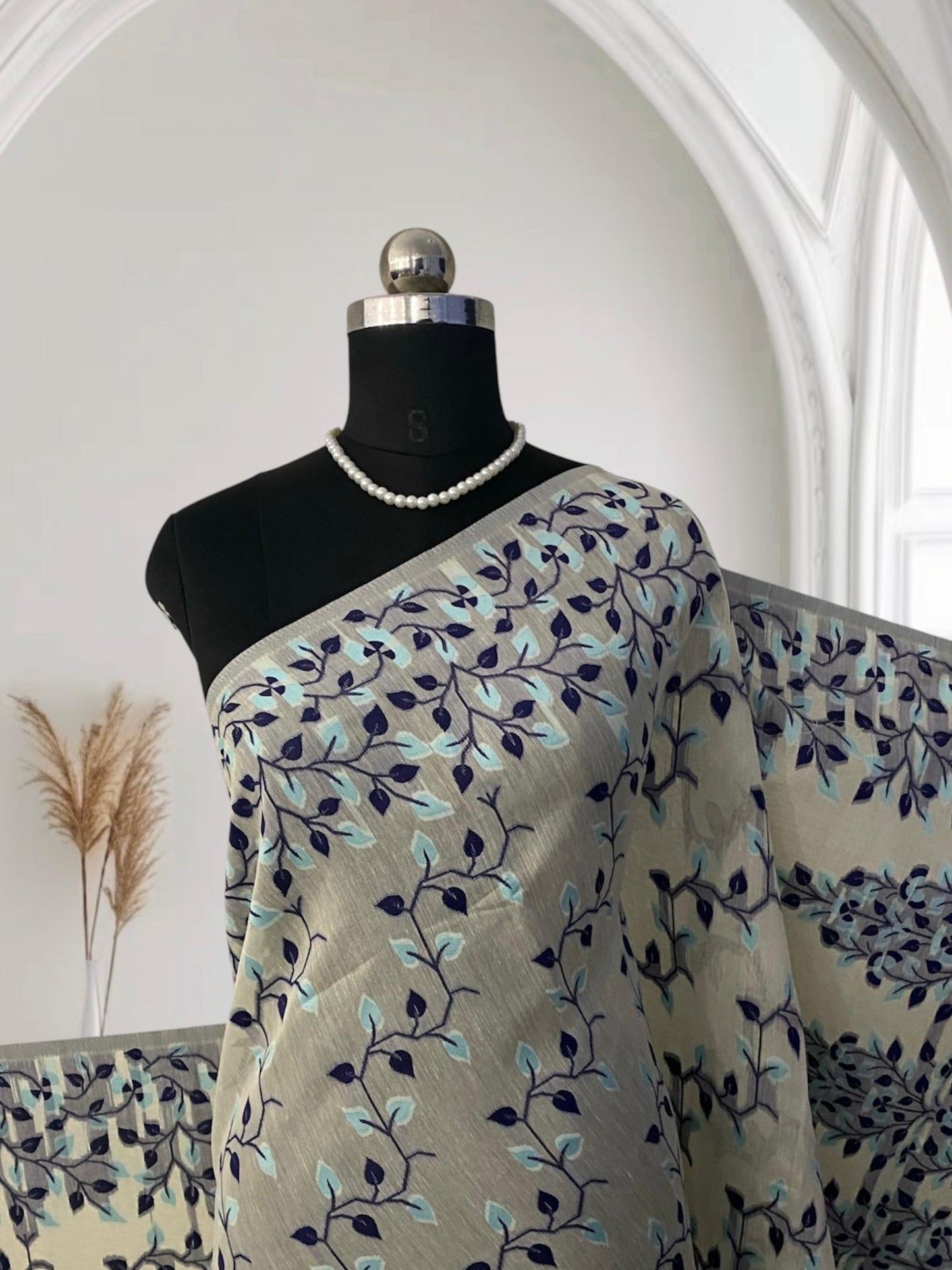 Ithal Chanderi Silk Flora Collection Saree Blue