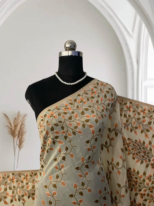 Ithal Chander Silk Flora Collection Saree Orange