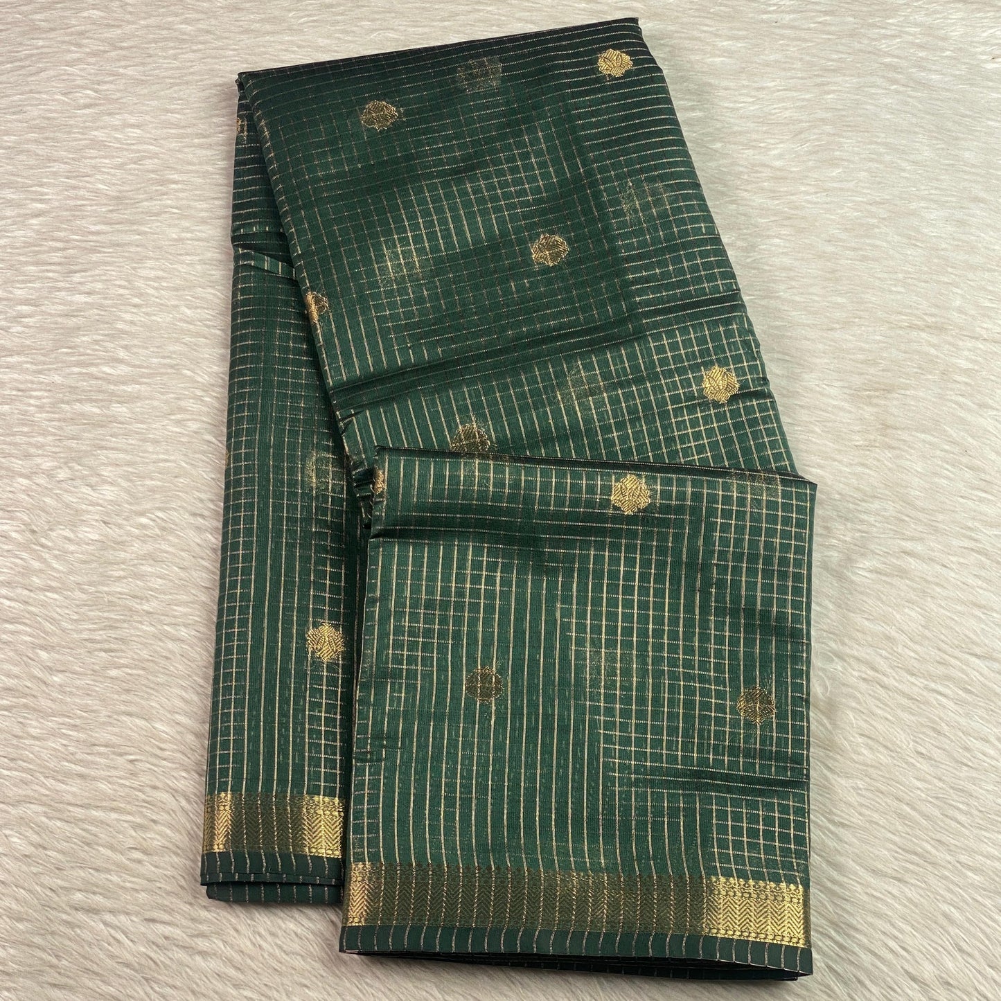 Chandana Green Checks with Butta Chanderi Silk Saree