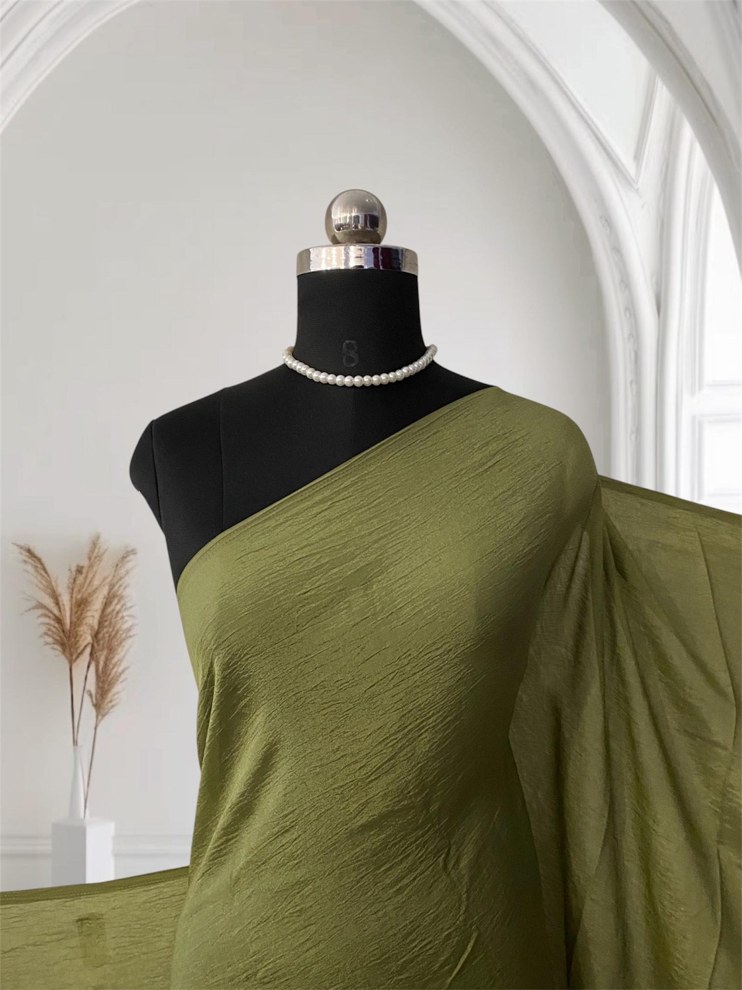 Sheela Crushed Chiffon Pastel Saree Green (Dress Code)