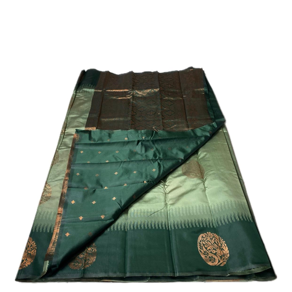 Kaveri Traditional Dual-Shade Silk Saree with Zari Border Green