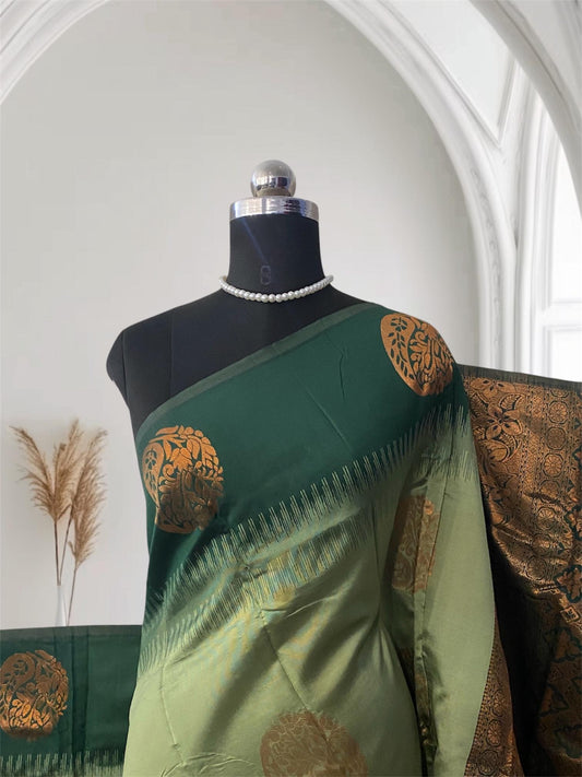 Kaveri Traditional Dual-Shade Silk Saree with Zari Border Green