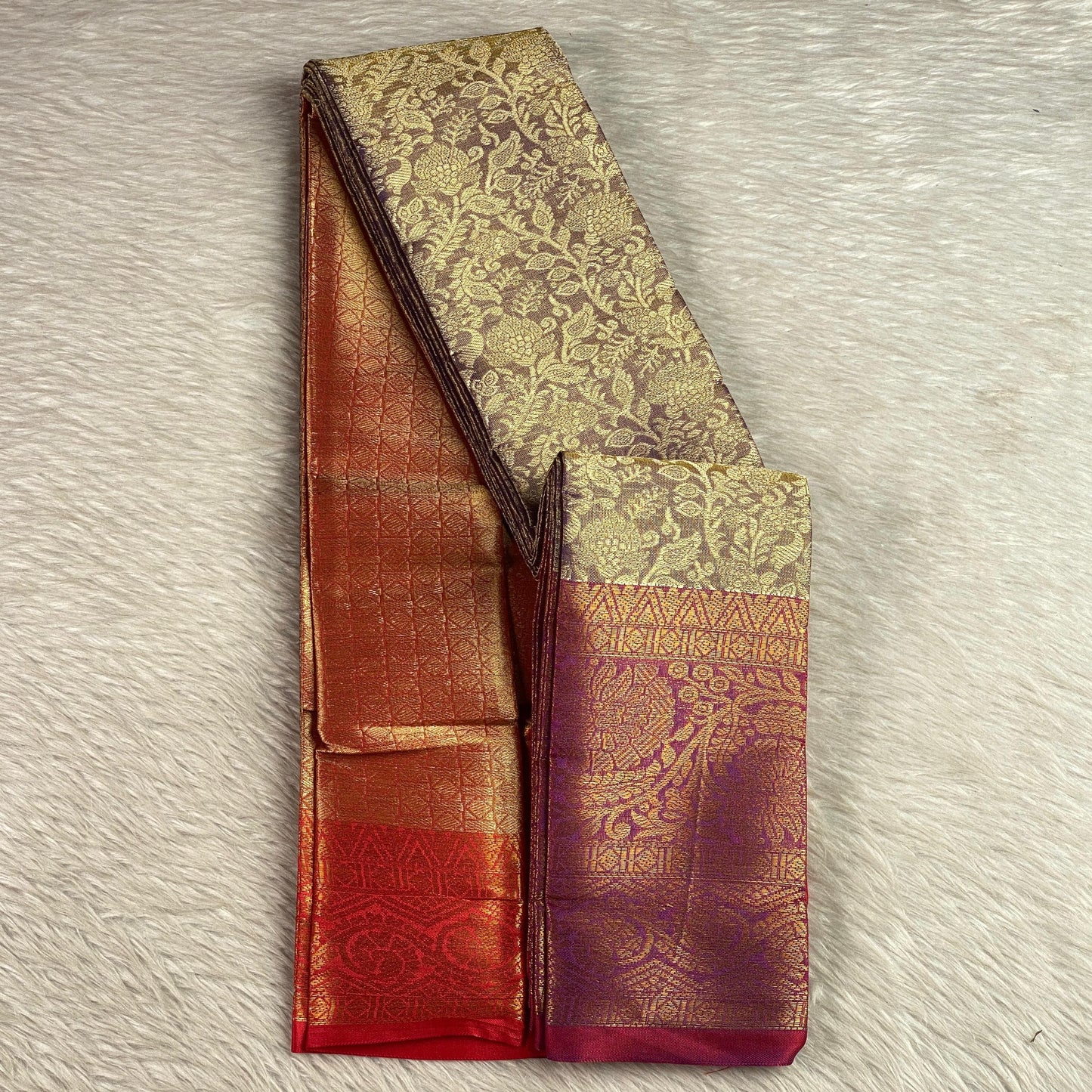 Panchali  Warm Golden Glow Brocade Semi Silk saree in Violet