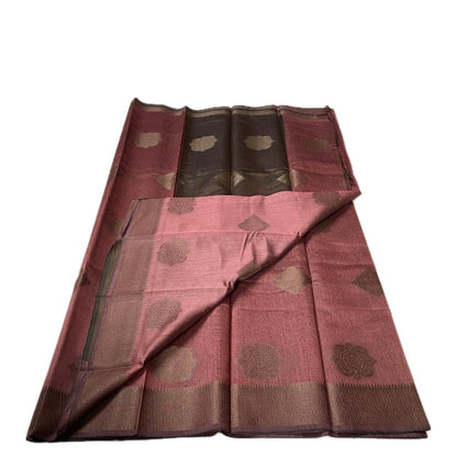 Cotton Floral Print Saree Brown