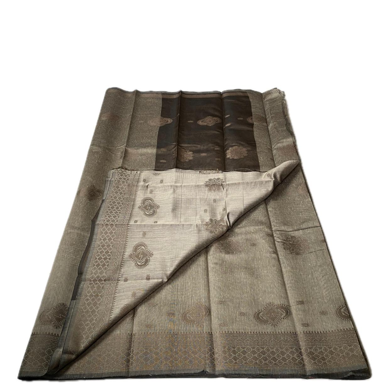 Cotton Floral Print Saree Grey