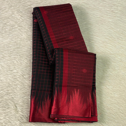 Karthu Midnight Grid Cotton Saree