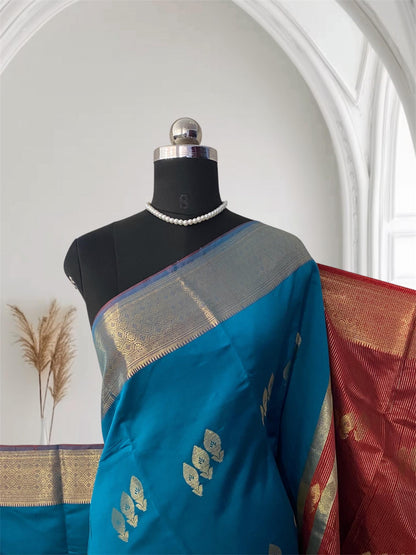 Semi Silk Saree with Golden Floral Design